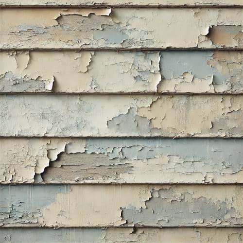 a close-up of paint peeling off a wooden home's exterior